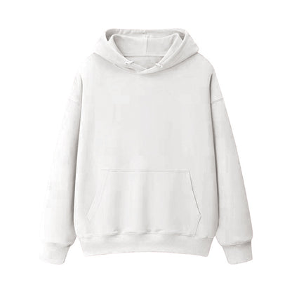 Fleece-lined thick loose hooded sweater women's autumn and winter warm top student couple wear solid color coat foreign trade women's clothing