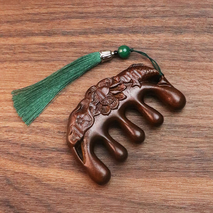Golden silk sandalwood lotus fish carved massage comb scalp head massage wide tooth comb small comb solid wood comb meridian comb