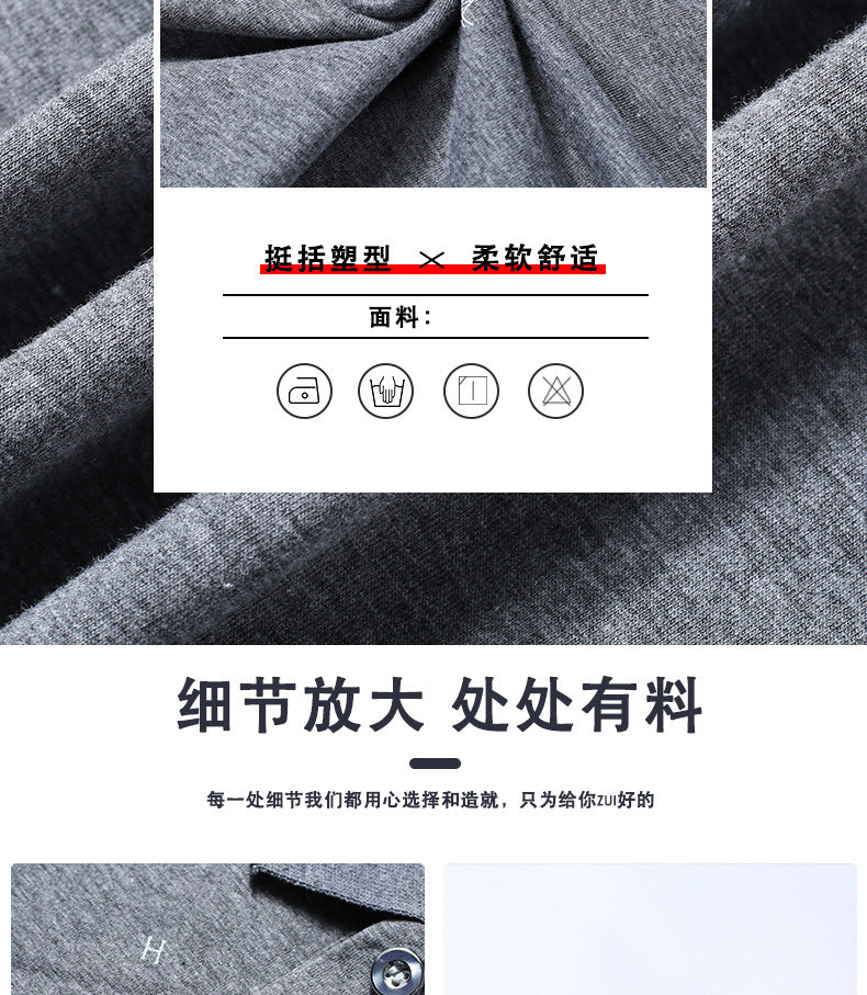 Middle-aged Men's Cotton Short-sleeved T-shirt Lapel Pocket Summer Middle-aged and Elderly plus size Half-sleeved Dad T-shirt Father