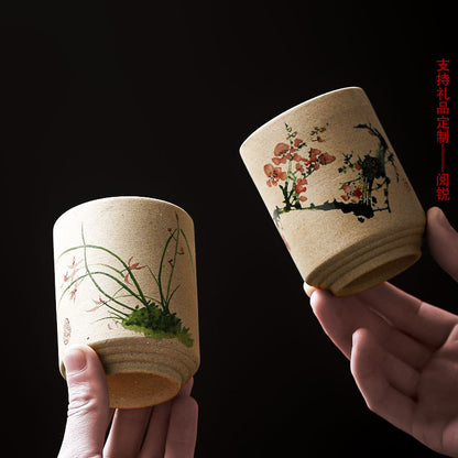 Yue Rui Healthy Large Stoneware Tea Cup Water Cup Ceramic Cup 180ml Pottery Cup Straight Bucket Cup Japanese Retro Cup