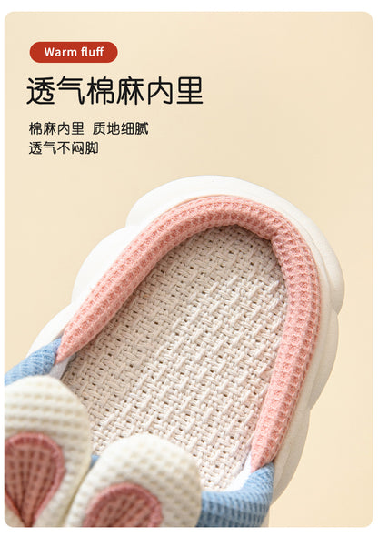 Cute lace rabbit parent-child male and female baby adult indoor and outdoor home wooden floor thickened linen Four Seasons slippers