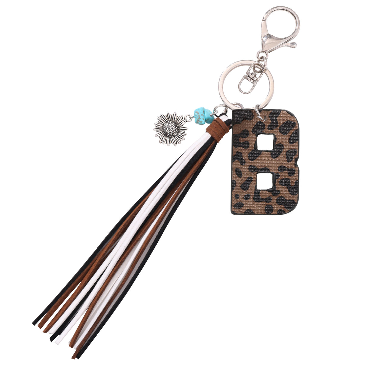 New Western Denim Style Leopard Oil-trimmed Leather Letter A Korean Velvet Tassel Combination Keychain Pendant Bag