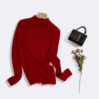Machine Washable 100% Superfine Wool Sweater for Women Autumn and Winter New Loose Half Turtleneck Knitted Bottoming Sweater for Women