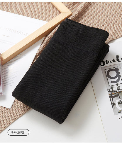 Autumn and Winter Fleece-Lined Thickened Vertical Striped Gray Leggings Ribbed Cotton Outerwear Footed Thermal Pants Women's Tights
