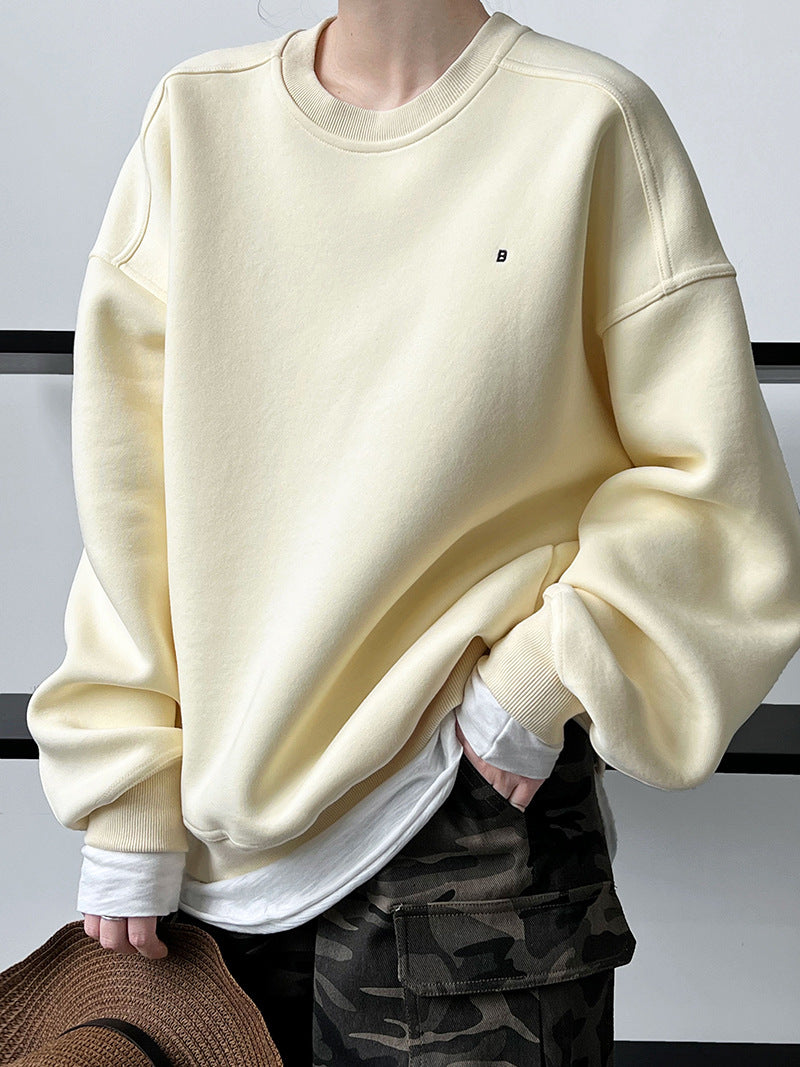 Luxi Simple Profile Loose BF Solid Color Lazy Pullover Sweatshirt Women's ins Letter Embroidered Long-sleeved Top 2267