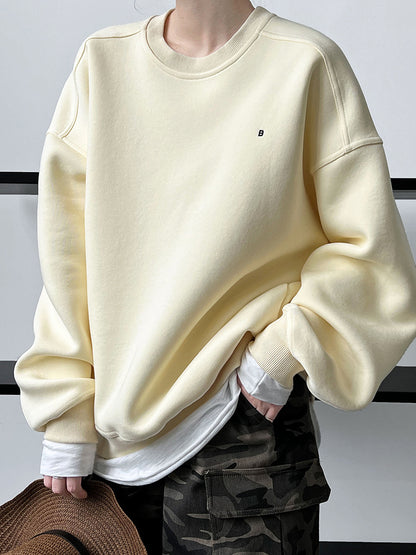 Luxi Simple Profile Loose BF Solid Color Lazy Pullover Sweatshirt Women's ins Letter Embroidered Long-sleeved Top 2267