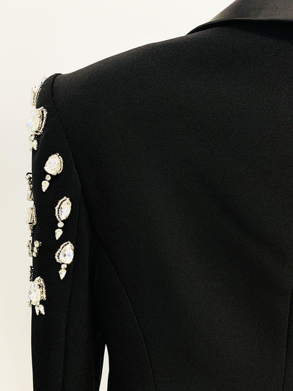 In Stock 2026 Early Autumn European and American Celebrity Fashion Handmade Beaded and Diamond-Encrusted Slim Long Blazer