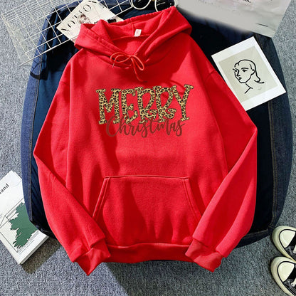 Christmas Leopard Print Merry Christmas Print Hooded Sweatshirt European and American Autumn and Winter Men's and Women's Top Coat