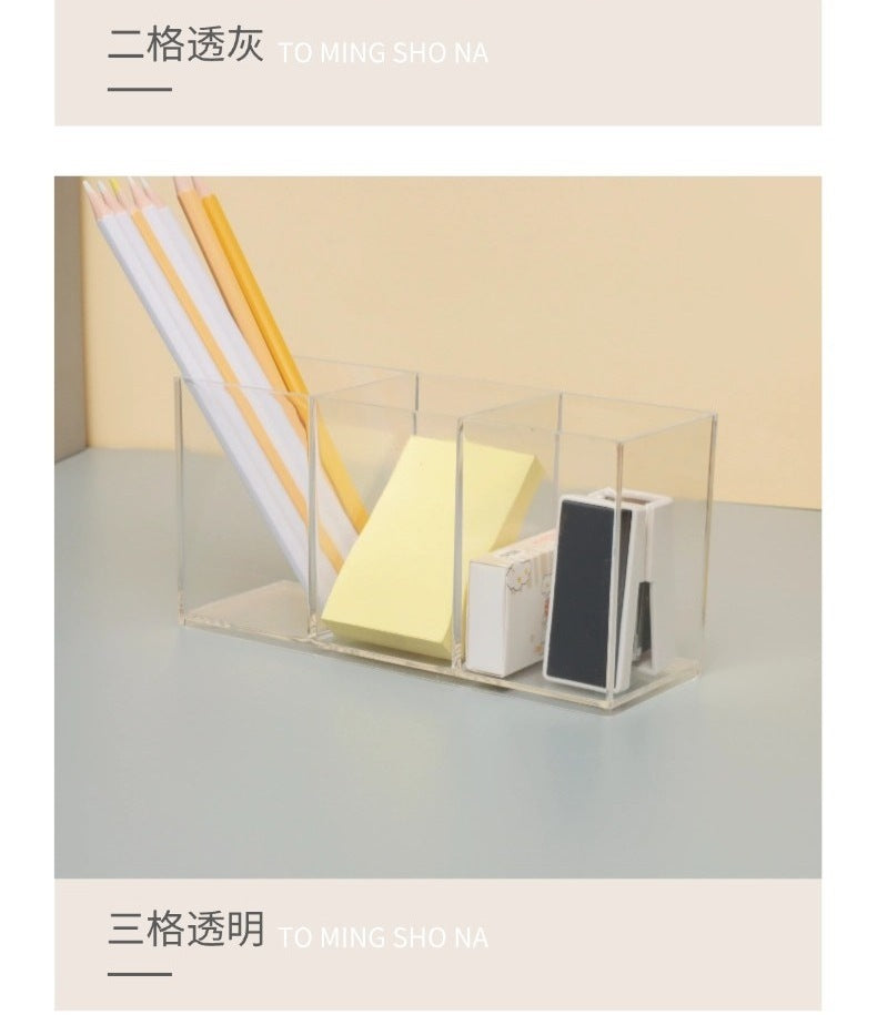 Multi-Grid Pen Holder Storage Box Makeup Brush Storage Tube Nordic Style Student Desktop Transparent Simple Style Solid Color Pen Holder