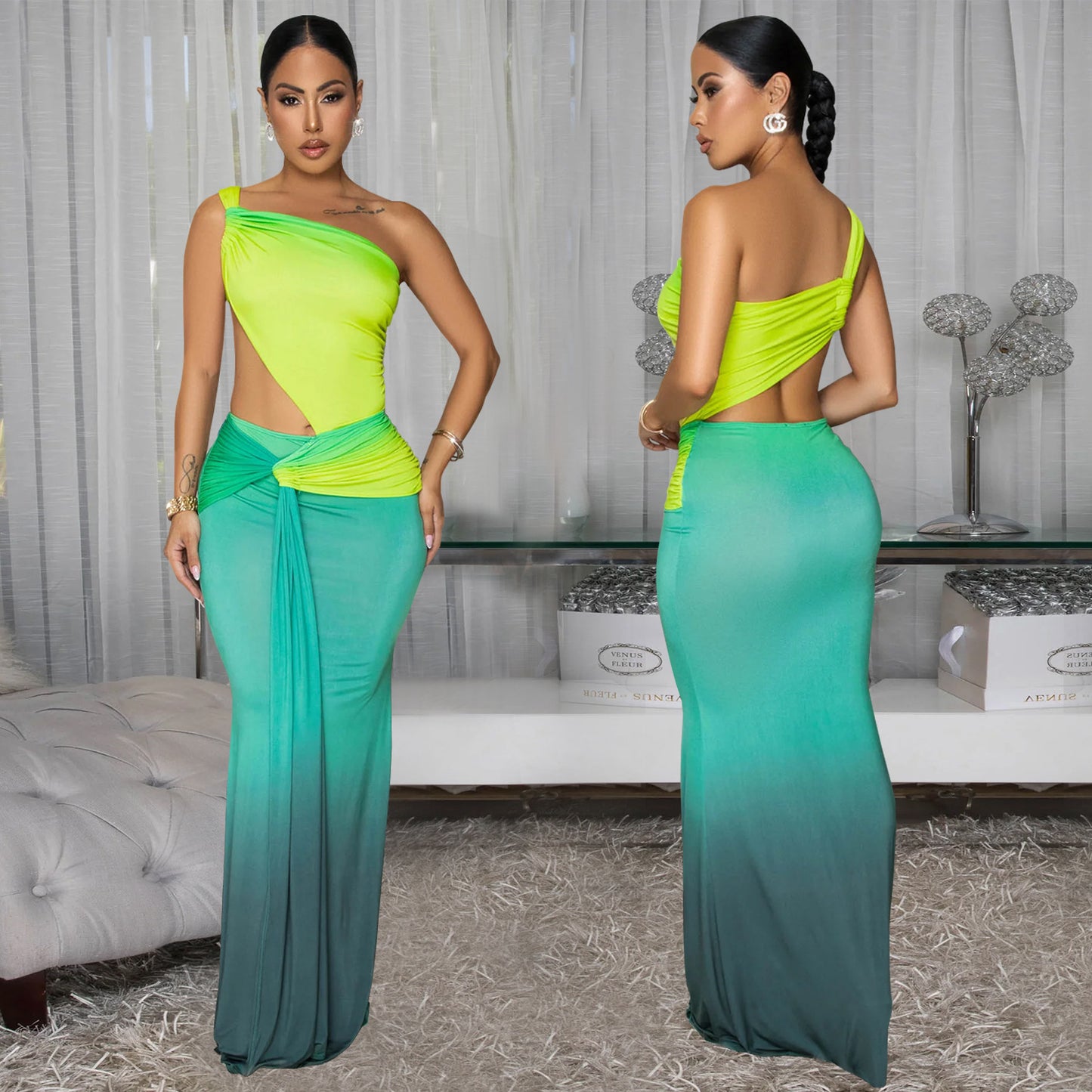 Summer Sexy Cross-shoulder Bag Arm Gradient Dress