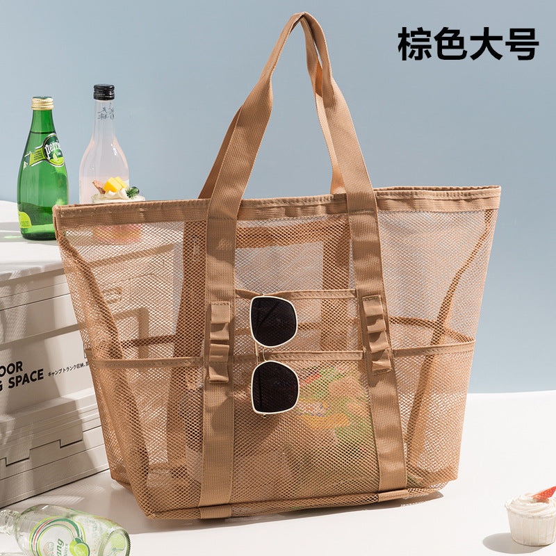 Korean Mesh Beach Bag Large Capacity Swimming Fitness Bag Travel Portable Storage Bag Multi-Pocket Swimsuit Storage Bag