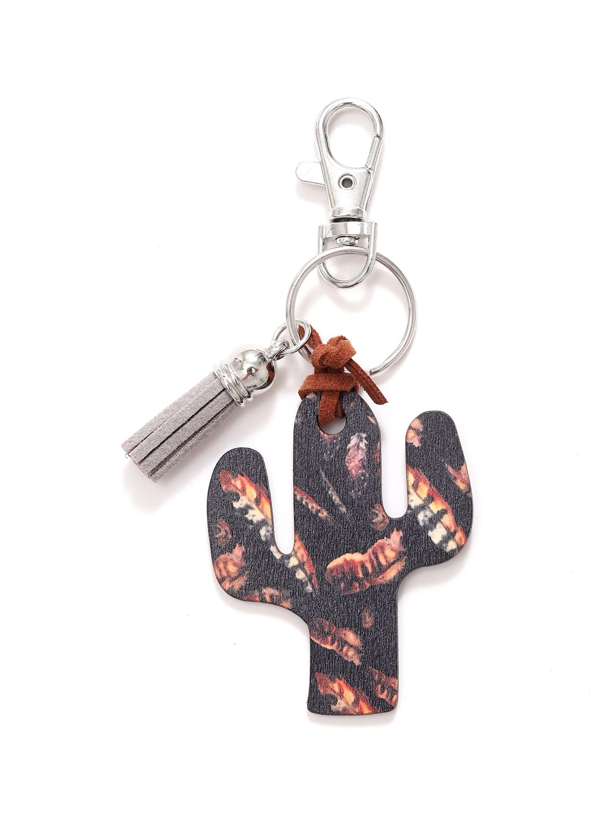 New Wooden Cactus Keychain Leopard Flower Rainbow Sunflower Striped Printed Bag Car Pendant