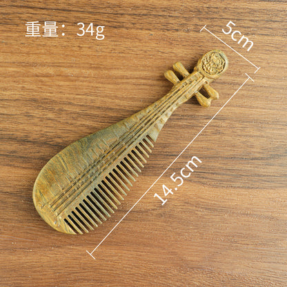 Golden silk sandalwood lotus fish carved massage comb scalp head massage wide tooth comb small comb solid wood comb meridian comb