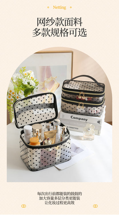 New Style Heart-Shaped Portable Makeup Bag, Single/Double Layer Cosmetic Storage Bag, Simple Mesh Makeup Bag, Travel Makeup Bag