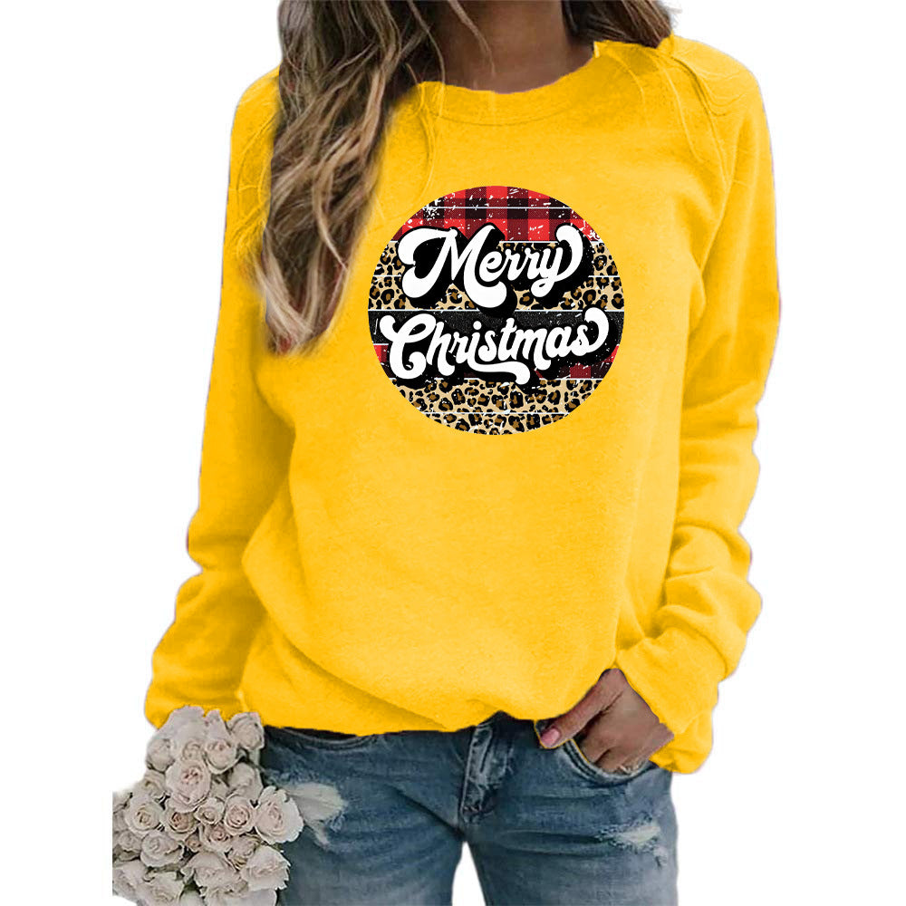 Amazon cross-border foreign trade Christmas Merry Christmas printed round neck long sleeve women's sweater European size