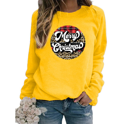 Amazon cross-border foreign trade Christmas Merry Christmas printed round neck long sleeve women's sweater European size