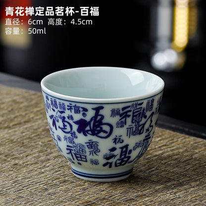 Yuerui Ceramic New Blue and Flower Tea Cup Underglaze Color Retro Yulan Cup Bowl of Kung Fu Tea Zen Tea Master Cup