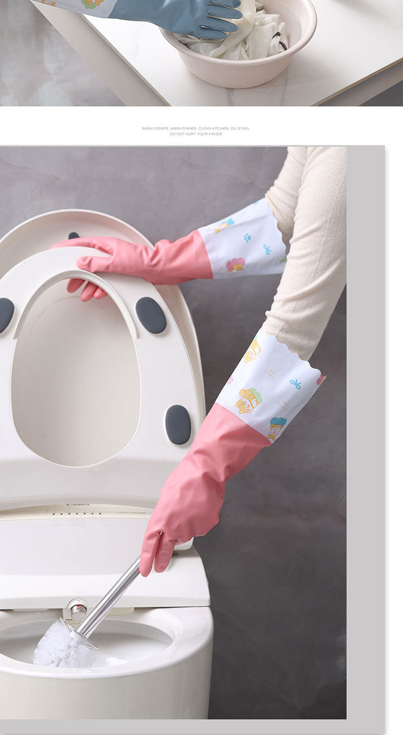 Winter Thickened fleece-lined Women's Waterproof Household Dishwashing Brush Bowl Kitchen Housework Gloves Washing Clothes Durable Latex Rubber