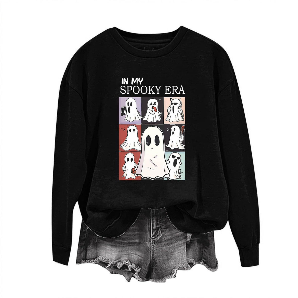 Women Sweatshirtss Halloween Cute Ghost Pattern Long Sleeve Sweater Horror Fall Pullover Tops