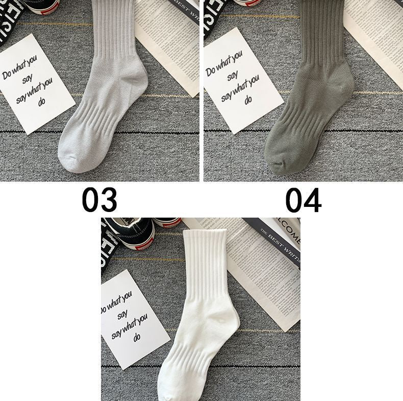 Socks Men's Autumn Spring and Autumn New Solid Color Casual All-match Sports Style Basketball Fashionable Socks Comfortable Men's Mid-tube Socks
