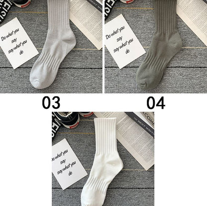 Socks Men's Autumn Spring and Autumn New Solid Color Casual All-match Sports Style Basketball Fashionable Socks Comfortable Men's Mid-tube Socks