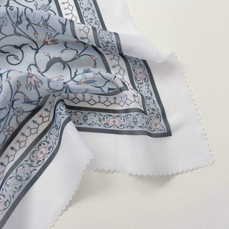 Cross-Border New Product Voile Print 110 Square Scarf Classic Lace Scarf Turban Malaysian Shawl