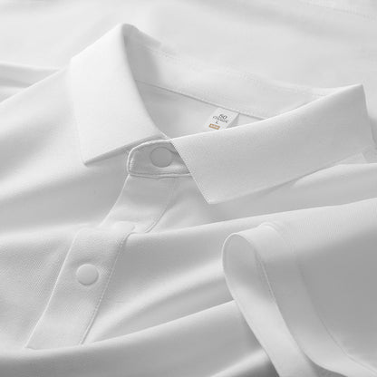Cross-border Foreign Trade Copper Ammonia Silk T-shirt Men's Business Casual Short-sleeved Summer Gastrodia elata Mulberry Silk Lapel Men's Polo Shirt