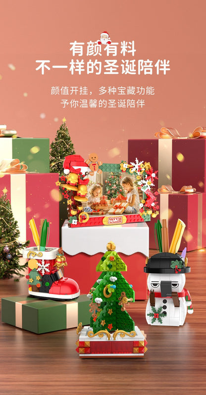 [Free Shipping] Genuine Jiaqi 1302 Colorful Christmas Tree Building Blocks Rotating Music Box Chinese Christmas Building Blocks Gift