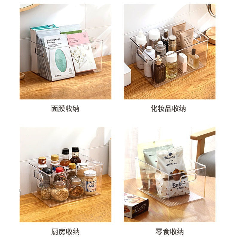 Desktop Storage Box Small Miscellaneous Stationery Sticky Notes Handbook Pencil Transparent Narrow Long Storage Storage Box