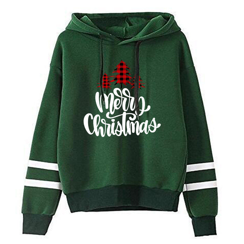 Christmas Red Plaid Christmas Tree Merry Christmas Print Parallel Bars Striped Sweat Autumn and Winter Europe and America