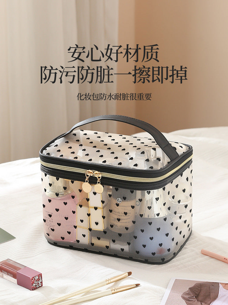 New Style Heart-Shaped Portable Makeup Bag, Single/Double Layer Cosmetic Storage Bag, Simple Mesh Makeup Bag, Travel Makeup Bag