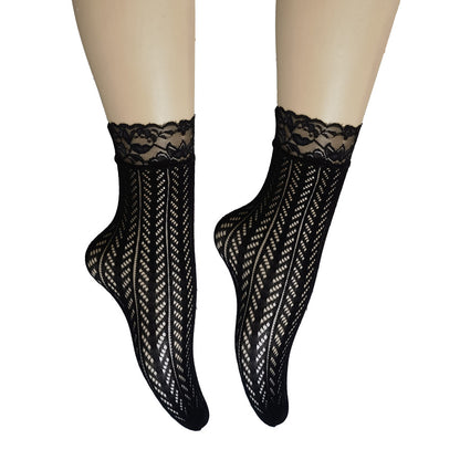 Summer Small Mesh Lace Short Net Socks Breathable Short Stockings Invisible Socks plus size Black Pearl Short Socks