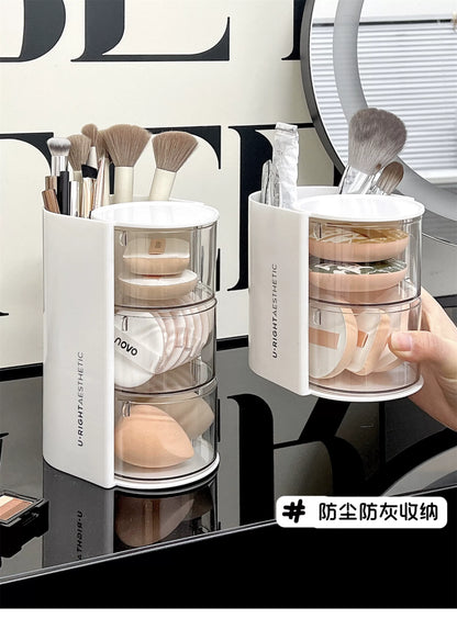 Puff Storage Box Rotating Dustproof Dressing Table Desktop Beauty Makeup Egg Air Cushion Lipstick Makeup Brush Storage Cylinder Storage Rack