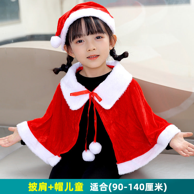 Santa Claus Cape Cape Cape Adult Female Hooded Golden Velvet Santa Claus Costume Performance Clothes