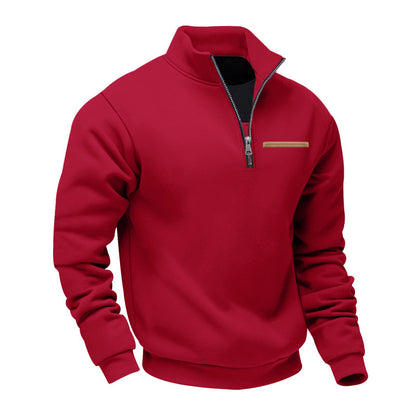 Cross-Border American Style Autumn and Winter Heavyweight Fleece Long-Sleeve Men's Sweatshirt with Half-Zip, Loose Fit, Stand Collar, Pullover Men's Sweatshirt