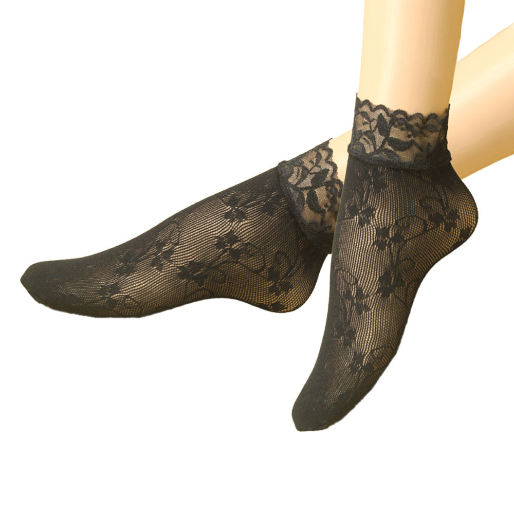 Summer Small Mesh Lace Short Net Socks Breathable Short Stockings Invisible Socks plus size Black Pearl Short Socks