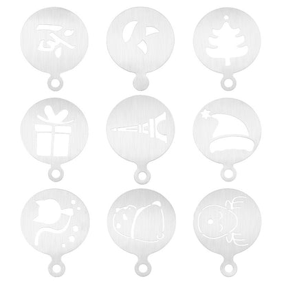 Factory Direct sales Christmas creative stainless steel coffee Garland piece mold portable coffee milk bubble spray flower printing template