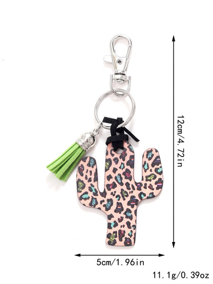 New Wooden Cactus Keychain Leopard Flower Rainbow Sunflower Striped Printed Bag Car Pendant