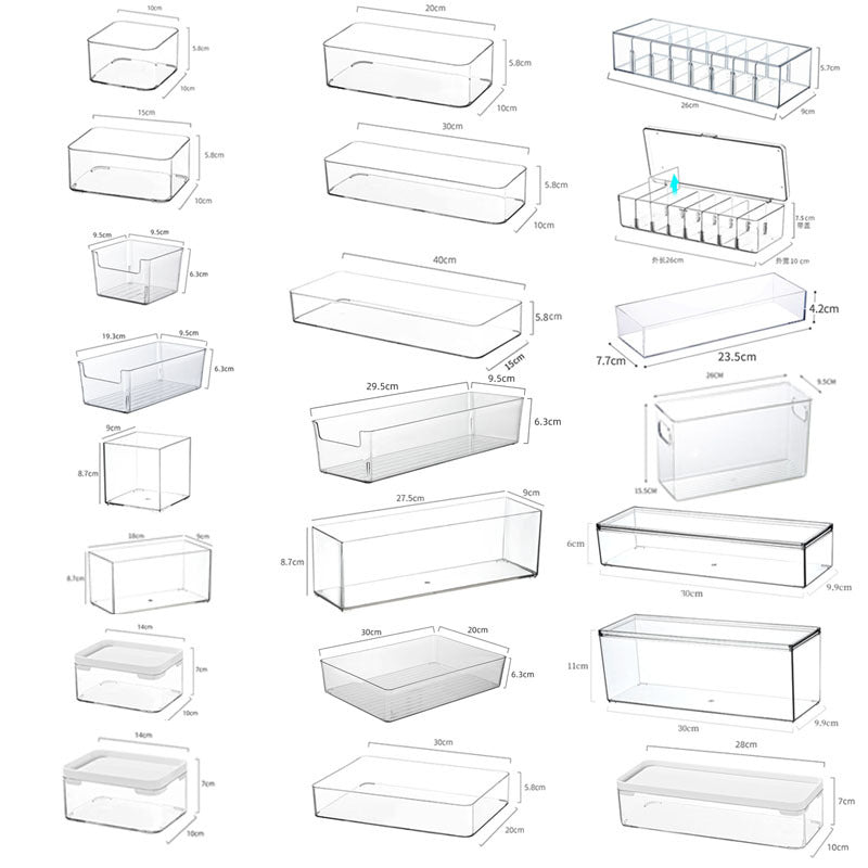 Desktop Storage Box Drawer Built-in Partition Transparent Acrylic Narrow Long Rectangular Cosmetic Workstation Kitchen