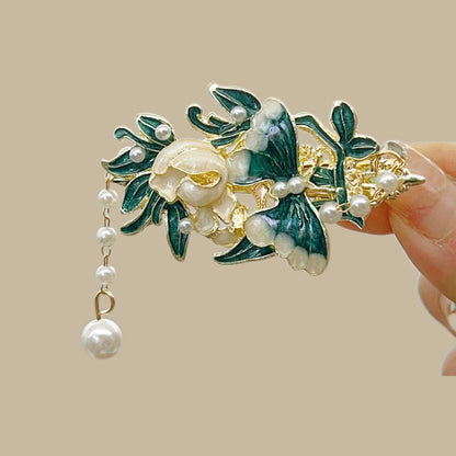 Antique Style Burned Blue Cloud Pearl Hairpin New Chinese Tassel Side Clip Advanced Sense Clip Hair Accessories Headwear Hair Clip