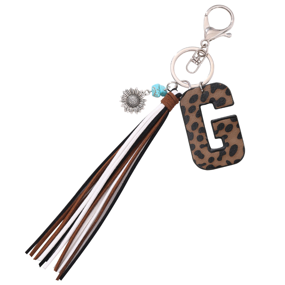 New Western Denim Style Leopard Oil-trimmed Leather Letter A Korean Velvet Tassel Combination Keychain Pendant Bag