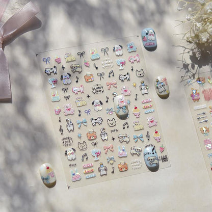 Cute Pet Graffiti Nail Art Stickers Embossed 3D Stereo 5D Cute Little Panda Cat Dog Nail Sticker Decoration