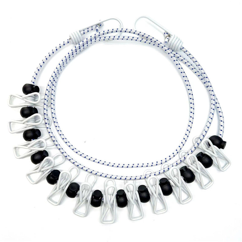 Creative Outdoor Elastic Windproof Clothesline with Positioning Clips, Korean Style Clothesline with 12 Windproof Clips