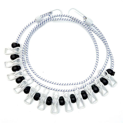 Creative Outdoor Elastic Windproof Clothesline with Positioning Clips, Korean Style Clothesline with 12 Windproof Clips