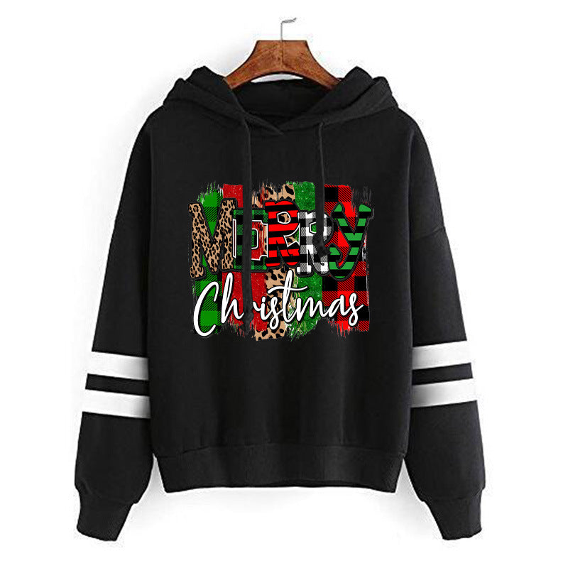 Cross-border European and American Foreign Trade Christmas Merry Christmas Printed Parallel Bars Hooded Sweat European Code plus size