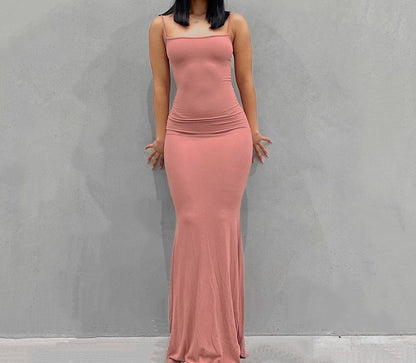 Sling dress European and American Women's High-end Sense Pure Desire Hip Skirt Sexy Slim-fit Milk Silk Long Fishtail Skirt
