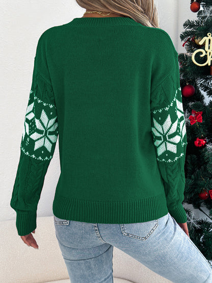 2025 Autumn and Winter European and American Snowflake Pattern Lantern Long Sleeve Pullover Sweater Amazon Cross-Border Women's Clothing Christmas