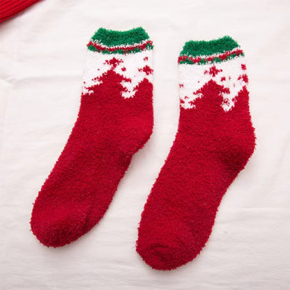 Coral fleece Christmas socks autumn and winter thick tube socks New Year gift socks cartoon Christmas socks cross-border wholesale