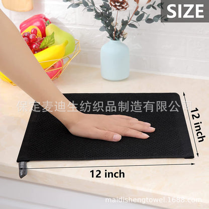 Cross-border Amazon pure cotton honeycomb kitchen dishwashing square towel can be suit with hook waffle square towel generation sticker code