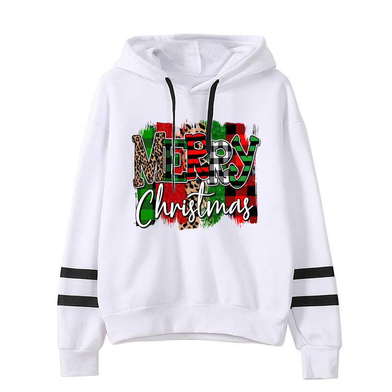 Cross-border European and American Foreign Trade Christmas Merry Christmas Printed Parallel Bars Hooded Sweat European Code plus size